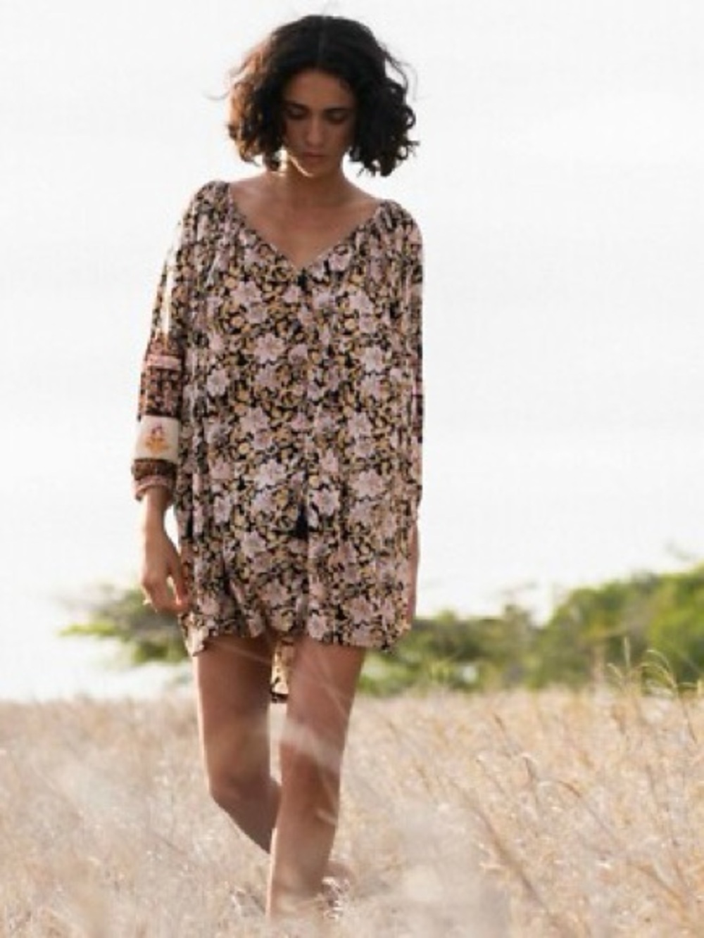 Billabong Floral V-Neck Mini Dress in Pink and Black